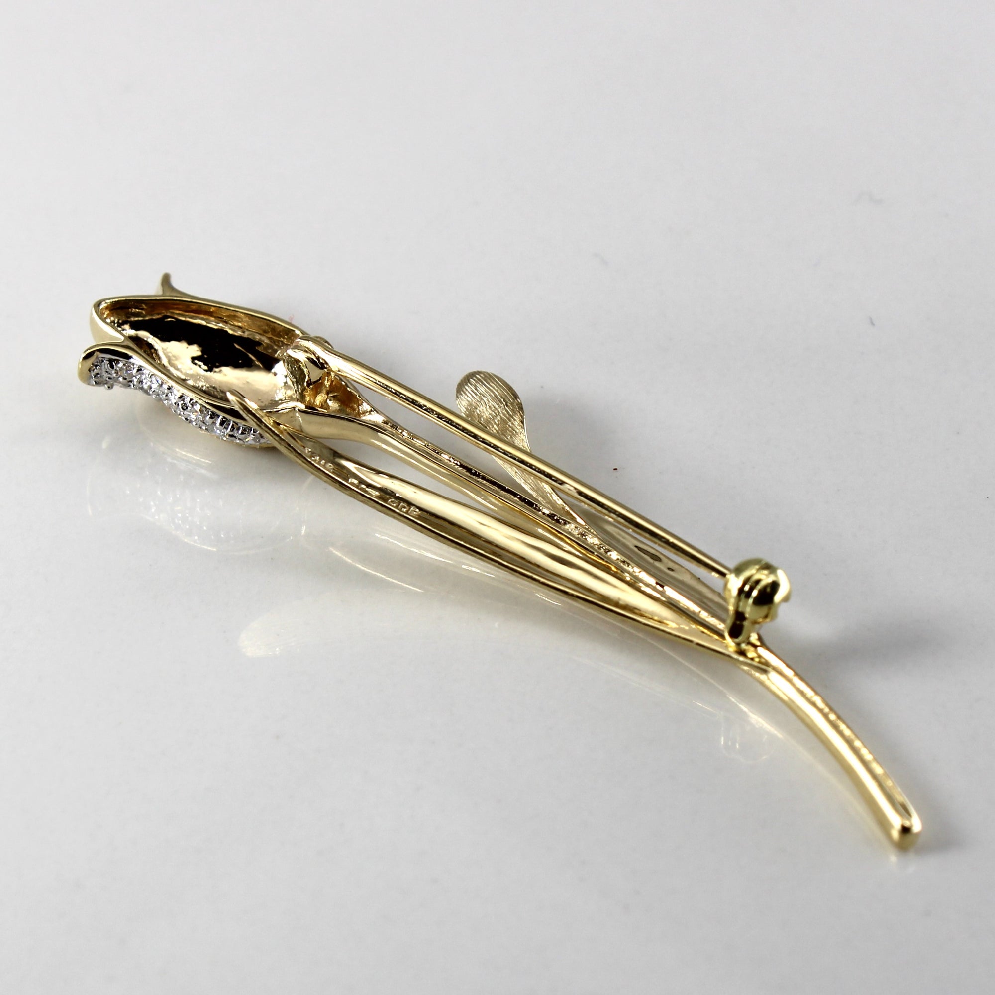 Diamond Rose Design Gold Brooch | 0.13ctw |