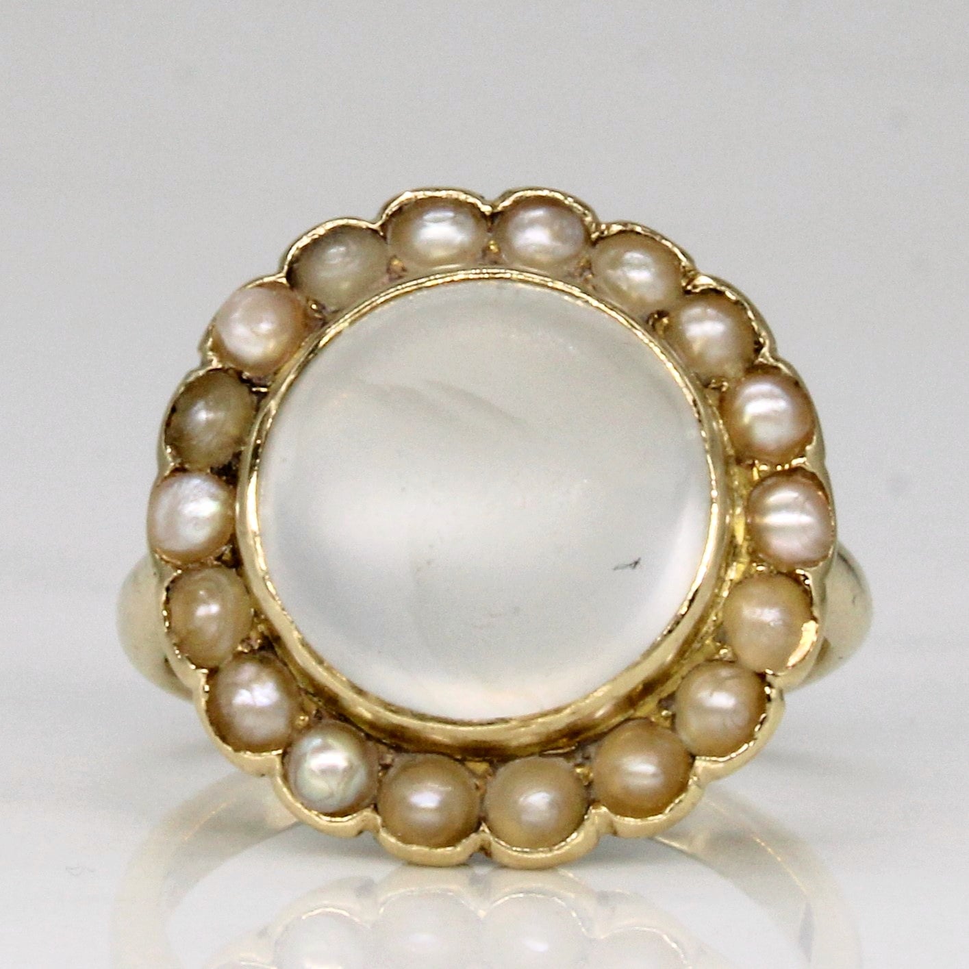 Circa 1920s Moonstone & Pearl Cocktail Ring | 2.80ct | SZ 3 |