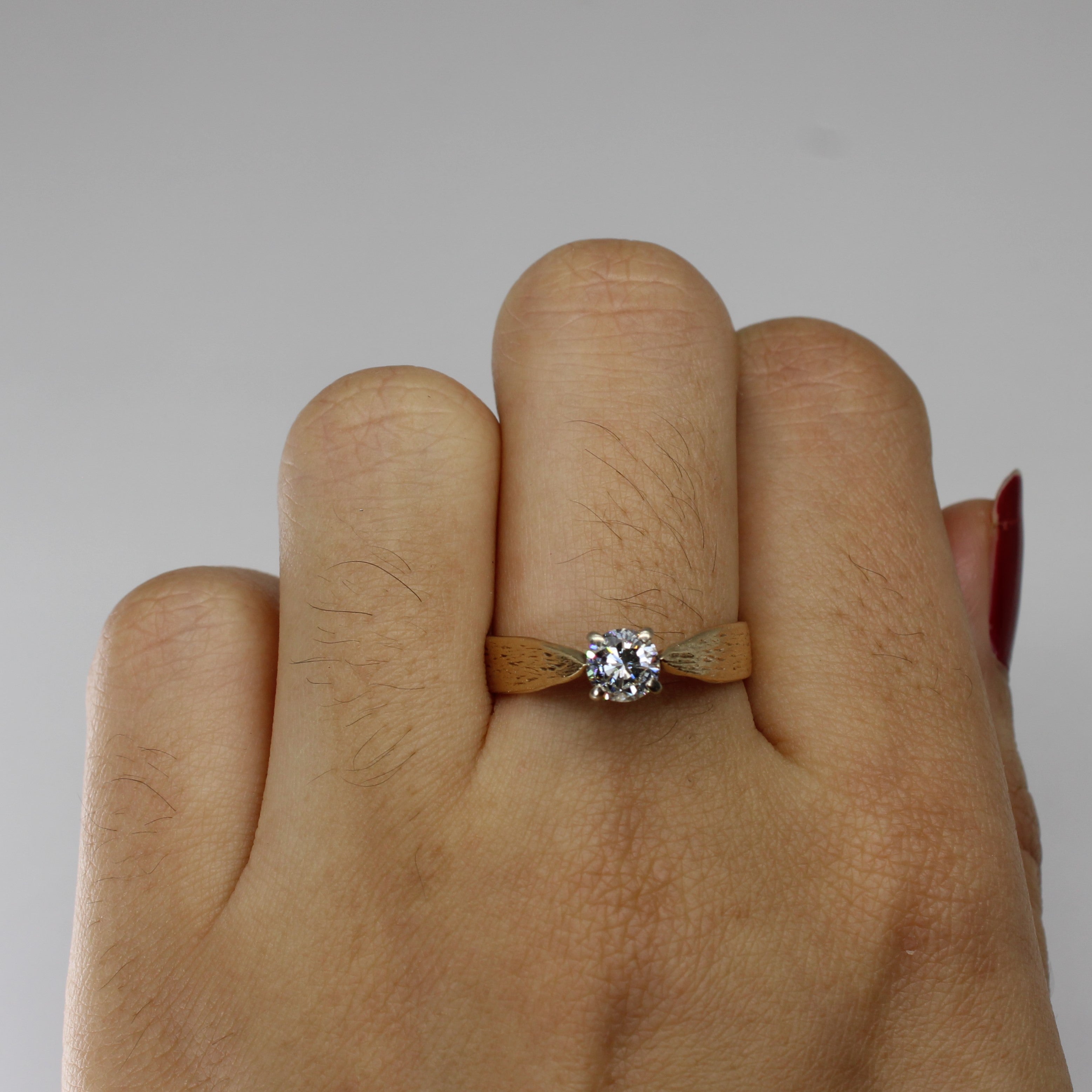 Solitaire Diamond Brushed Gold Ring | 0.48ct | SZ 8 |
