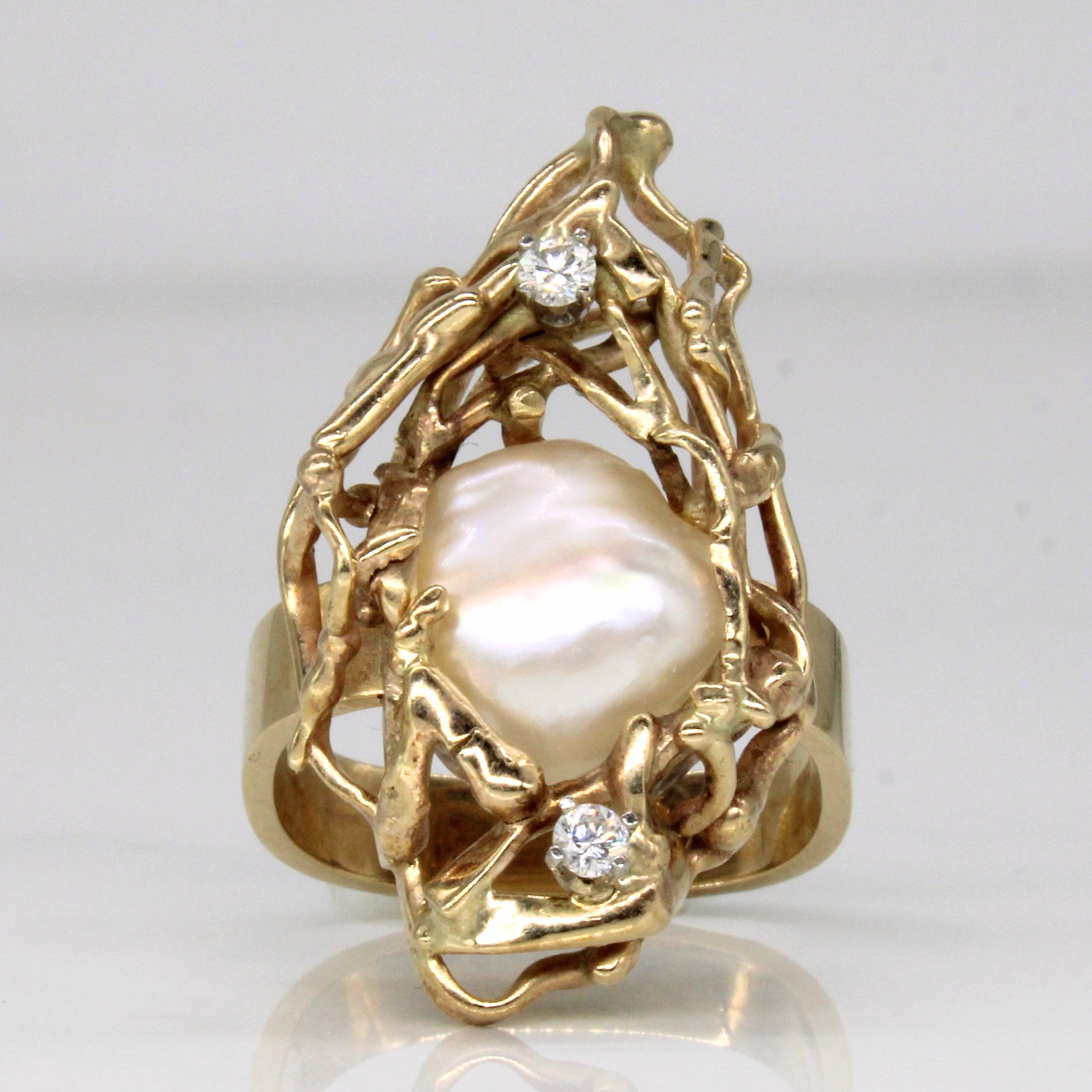 Baroque Pearl & Diamond Cocktail Ring | 0.09ctw | SZ 6.75 |