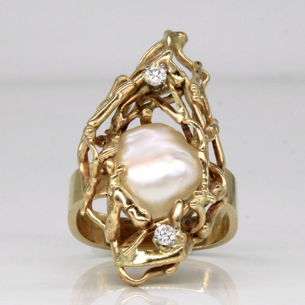 Baroque Pearl & Diamond Cocktail Ring | 0.09ctw | SZ 6.75 |