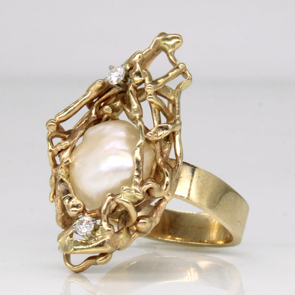 Baroque Pearl & Diamond Cocktail Ring | 0.09ctw | SZ 6.75 |