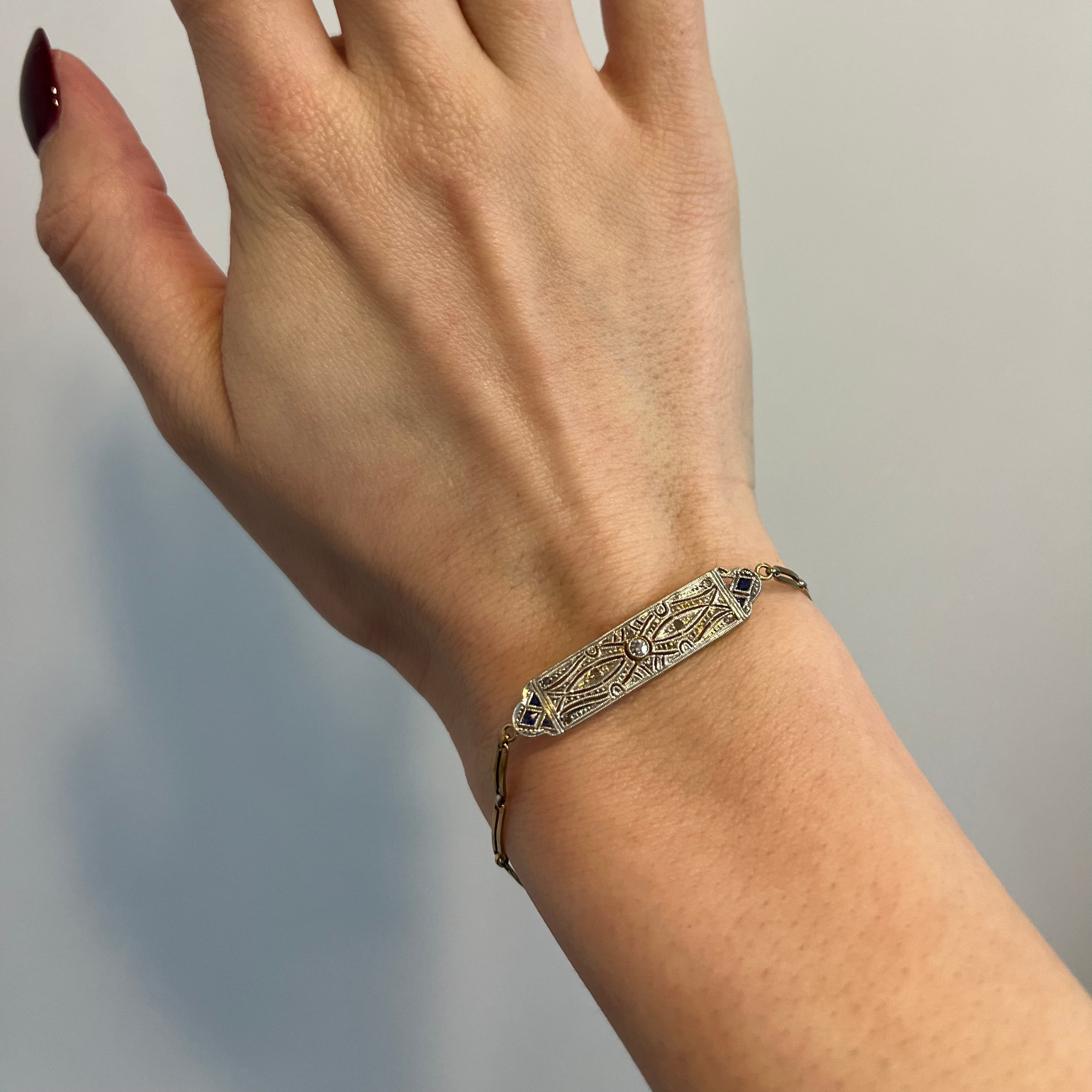 Bracelet Art Déco en saphirs et diamants | 0,08 ct, 0,05 ct | 16,5 cm | 