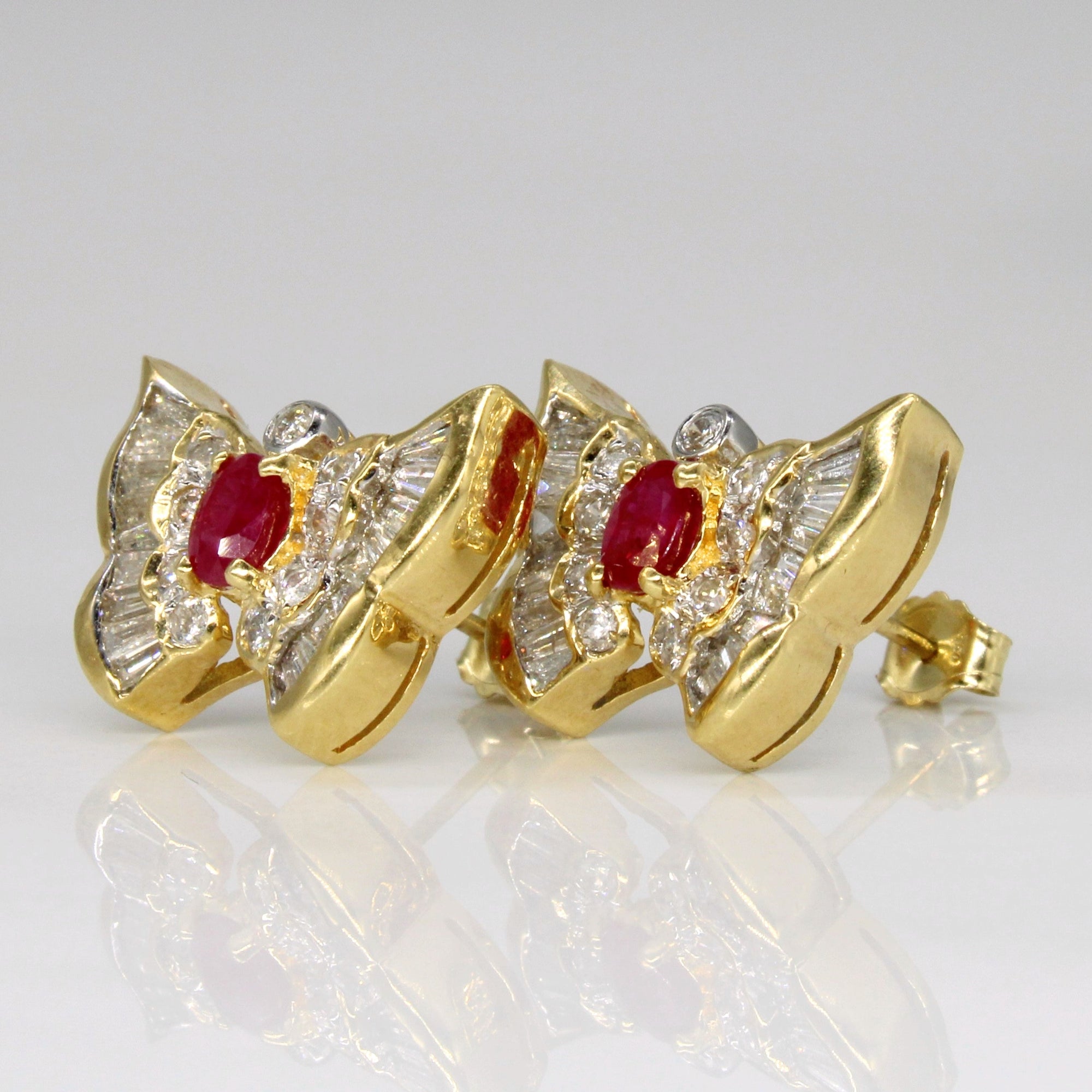 Diamond & Ruby Butterfly Earrings | 0.70ctw, 0.60ctw |