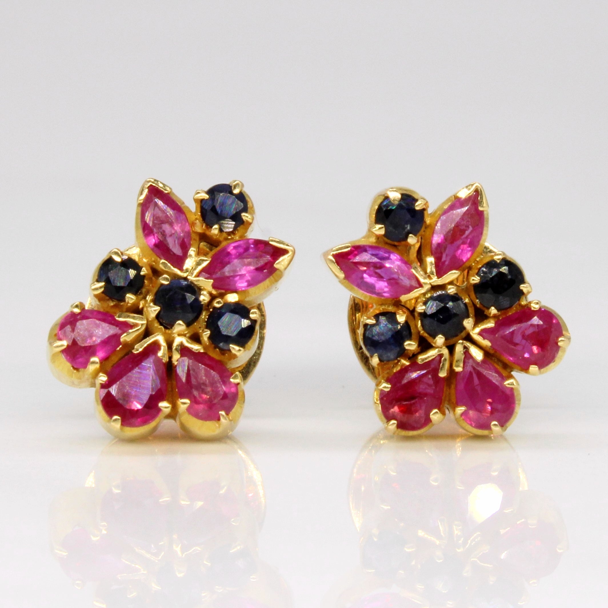 Ruby & Sapphire Cluster Earrings | 0.90ctw, 0.36ctw |