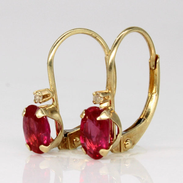 Synthetic Ruby & Diamond Earrings | 1.20ctw, 0.01ctw |