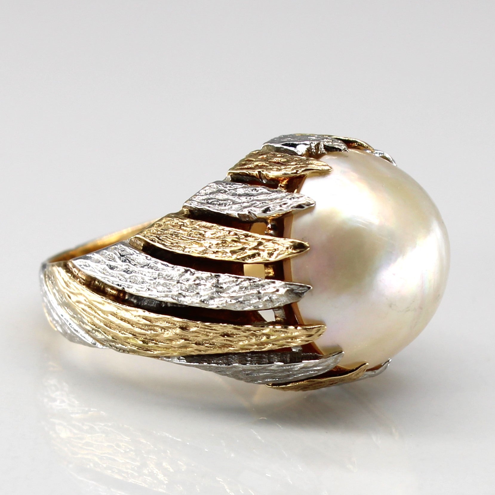 Two Tone Gold Mabe Pearl Ring | SZ 7.25 |