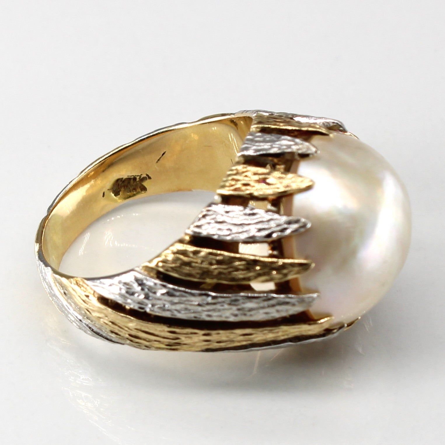 Two Tone Gold Mabe Pearl Ring | SZ 7.25 |