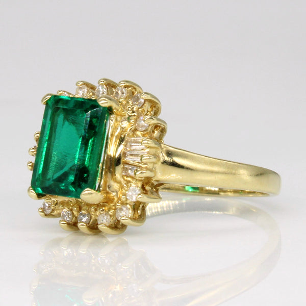 Synthetic Emerald & Diamond Halo Ring | 1.40ct, 0.15ctw | SZ 5.75 |