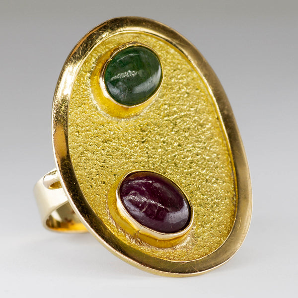 Ruby and Emerald Cabochon Ring | 1.4 ctw, 1.1 ctw| SZ 8.5 |