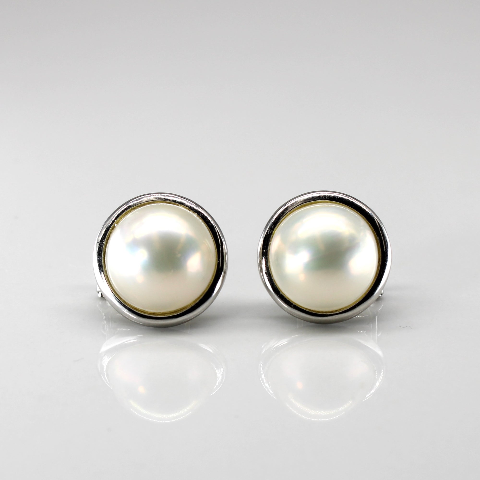 Bezel Set Pearl Stud Earrings