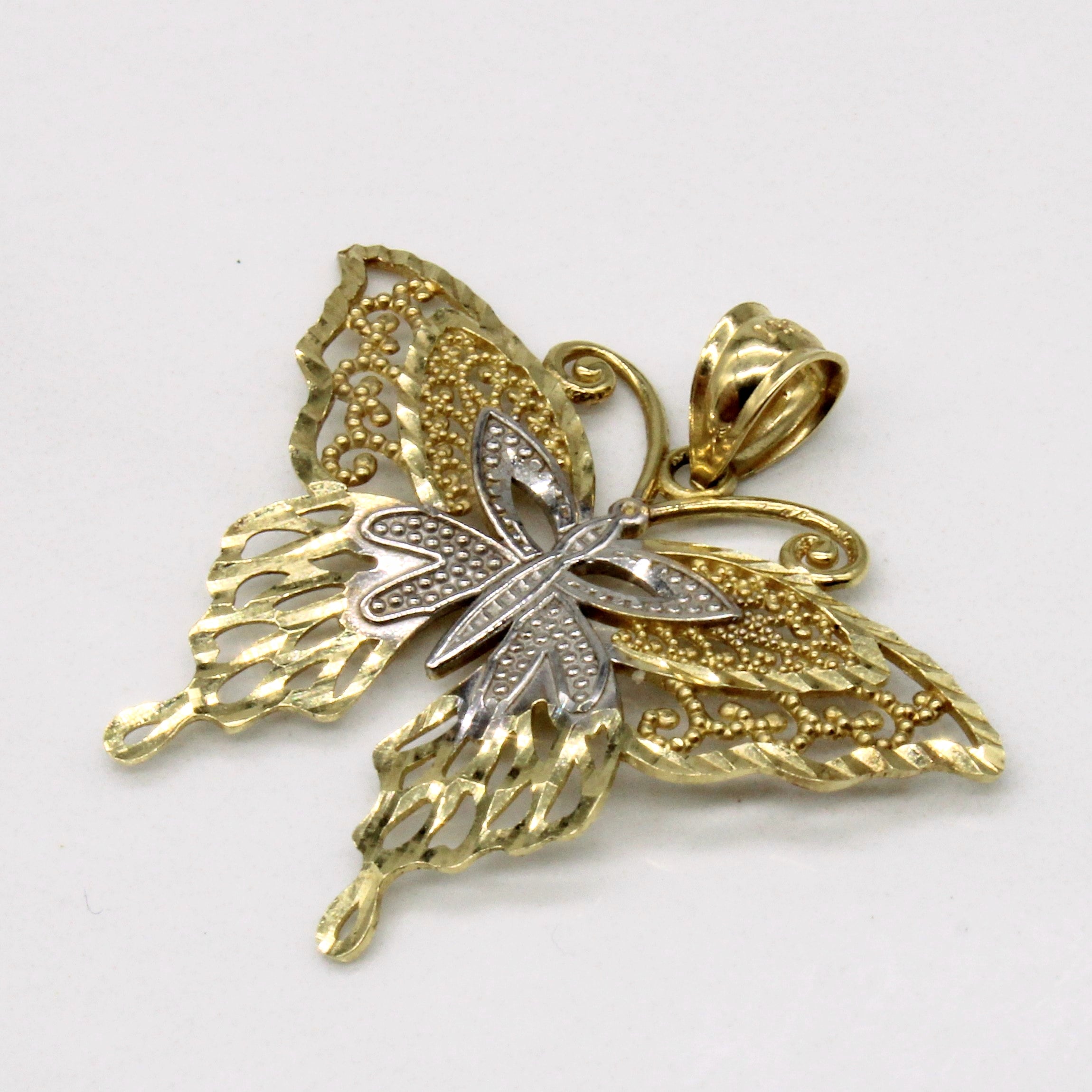 14k Two Tone Gold Butterfly Pendant