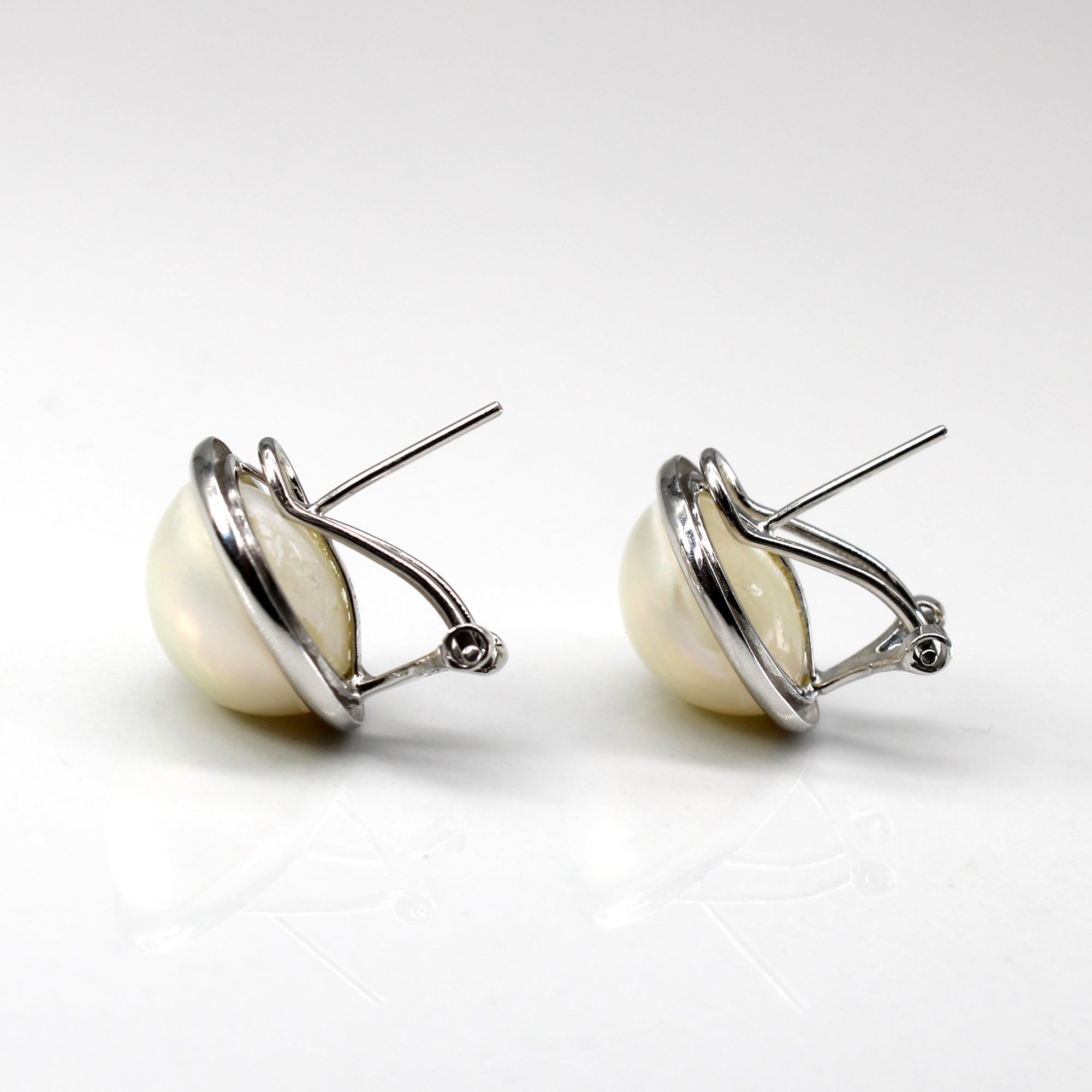 Bezel Set Pearl Stud Earrings