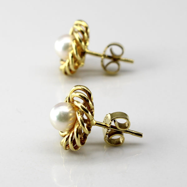 Spiral Gold Pearl Studs