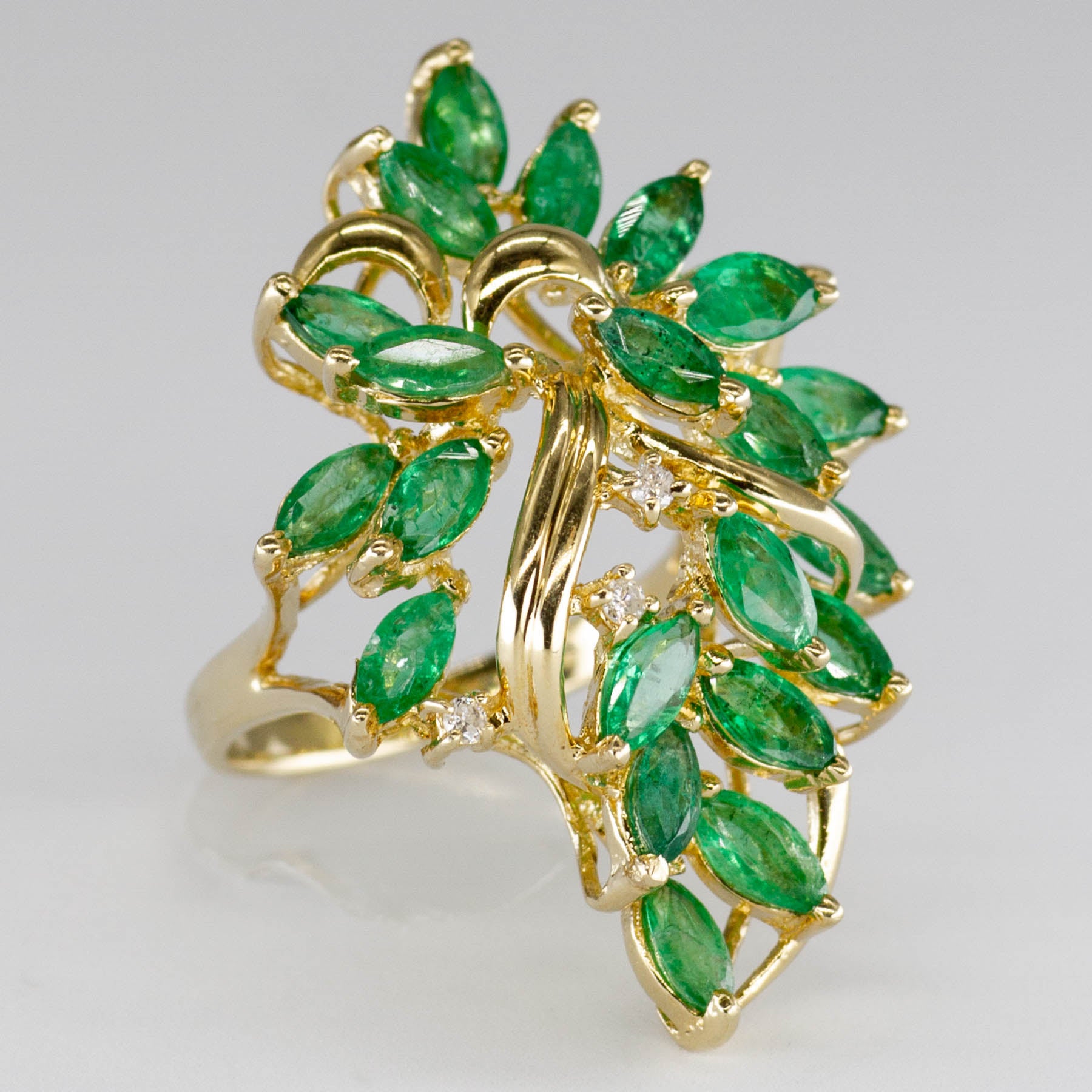 Emerald and Diamond Cocktail Cluster Ring | 1.35ctw, 0.03ctw |SZ 5.5 |