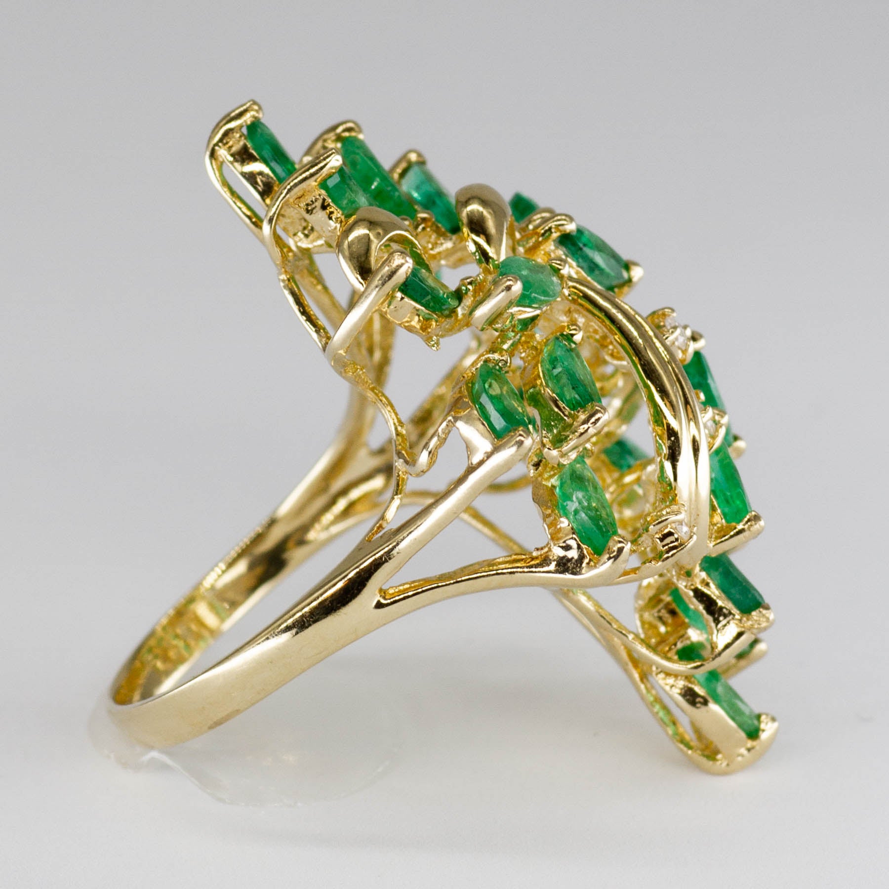 Emerald and Diamond Cocktail Cluster Ring | 1.35ctw, 0.03ctw |SZ 5.5 |