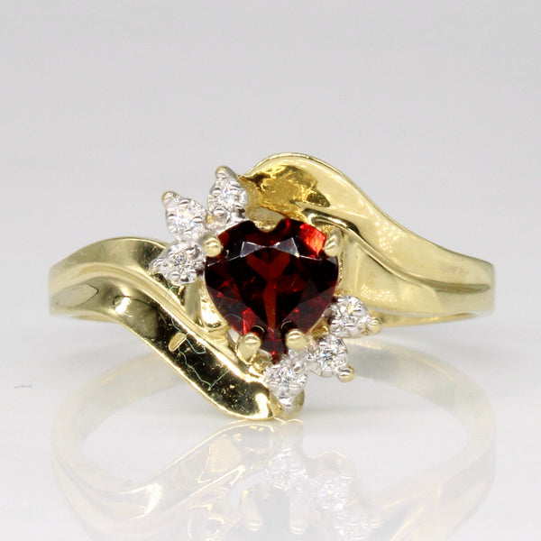 Garnet Heart & Diamond Ring | 0.80ct, 0.03ctw | SZ 9 |
