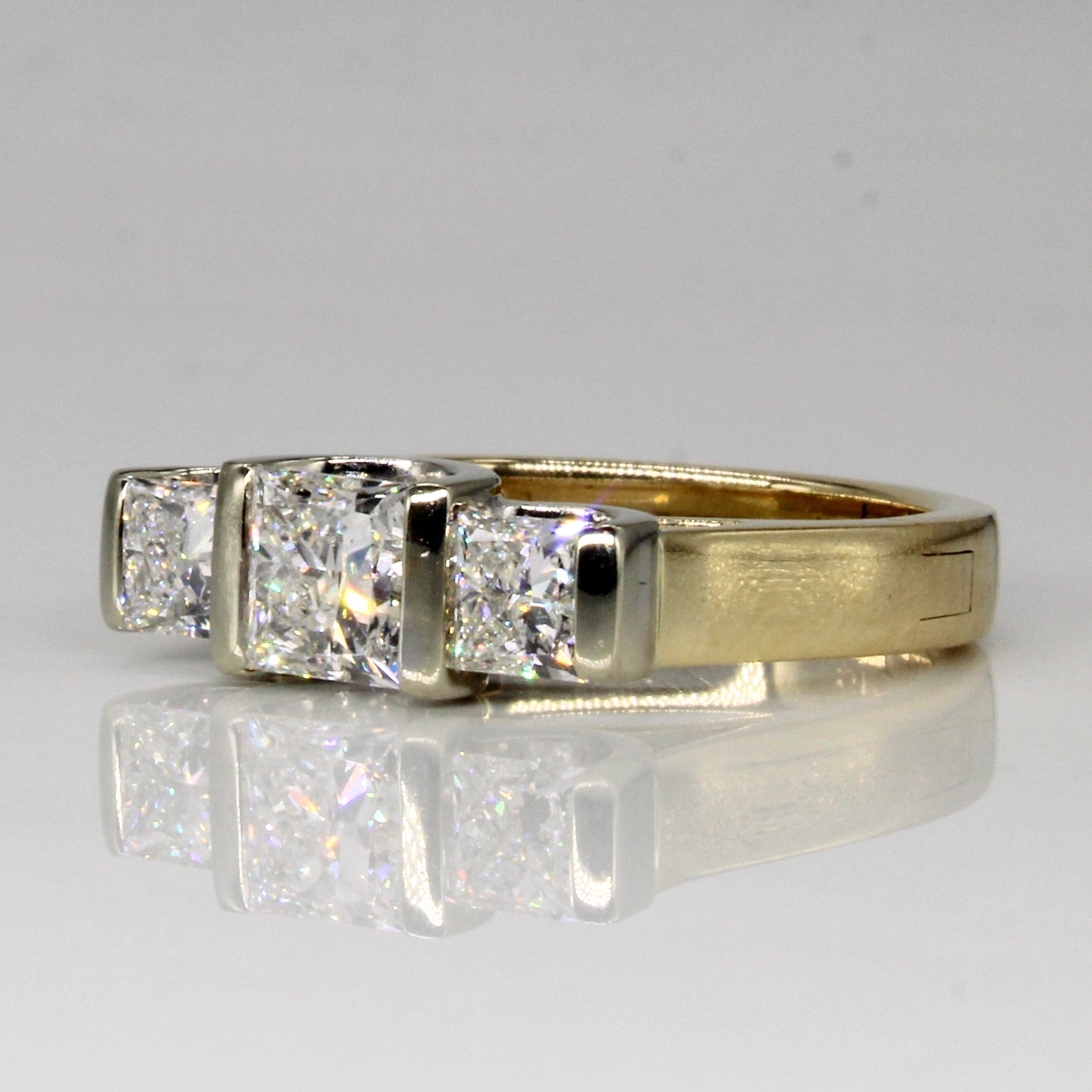 Three Stone Princess Cut Diamond Hinged Ring | 2.06ctw | SZ 7.75 |