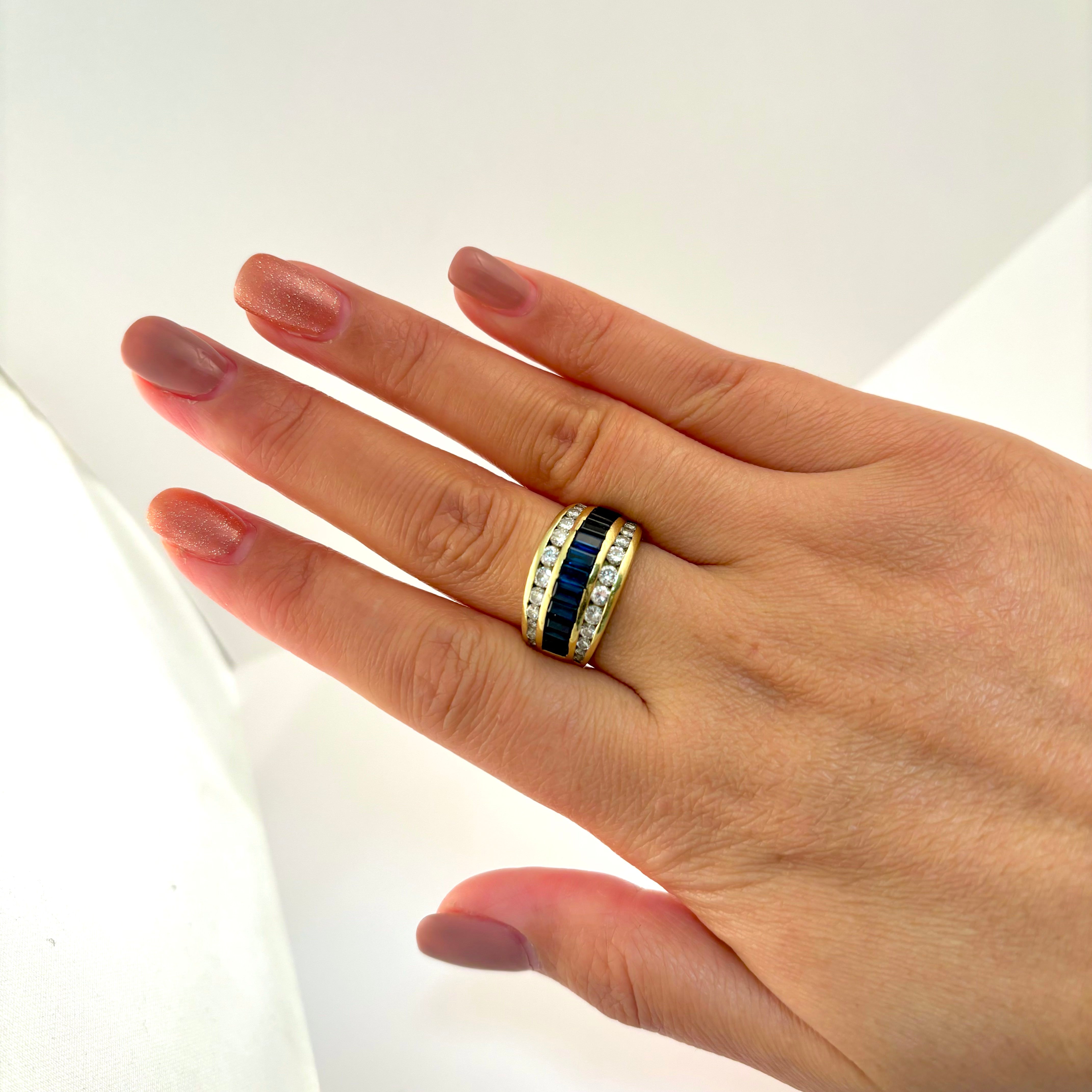 18k Yellow Gold Blue Sapphire and Diamond Ring | 2.04ctw, 1.17ctw | SZ 8.25