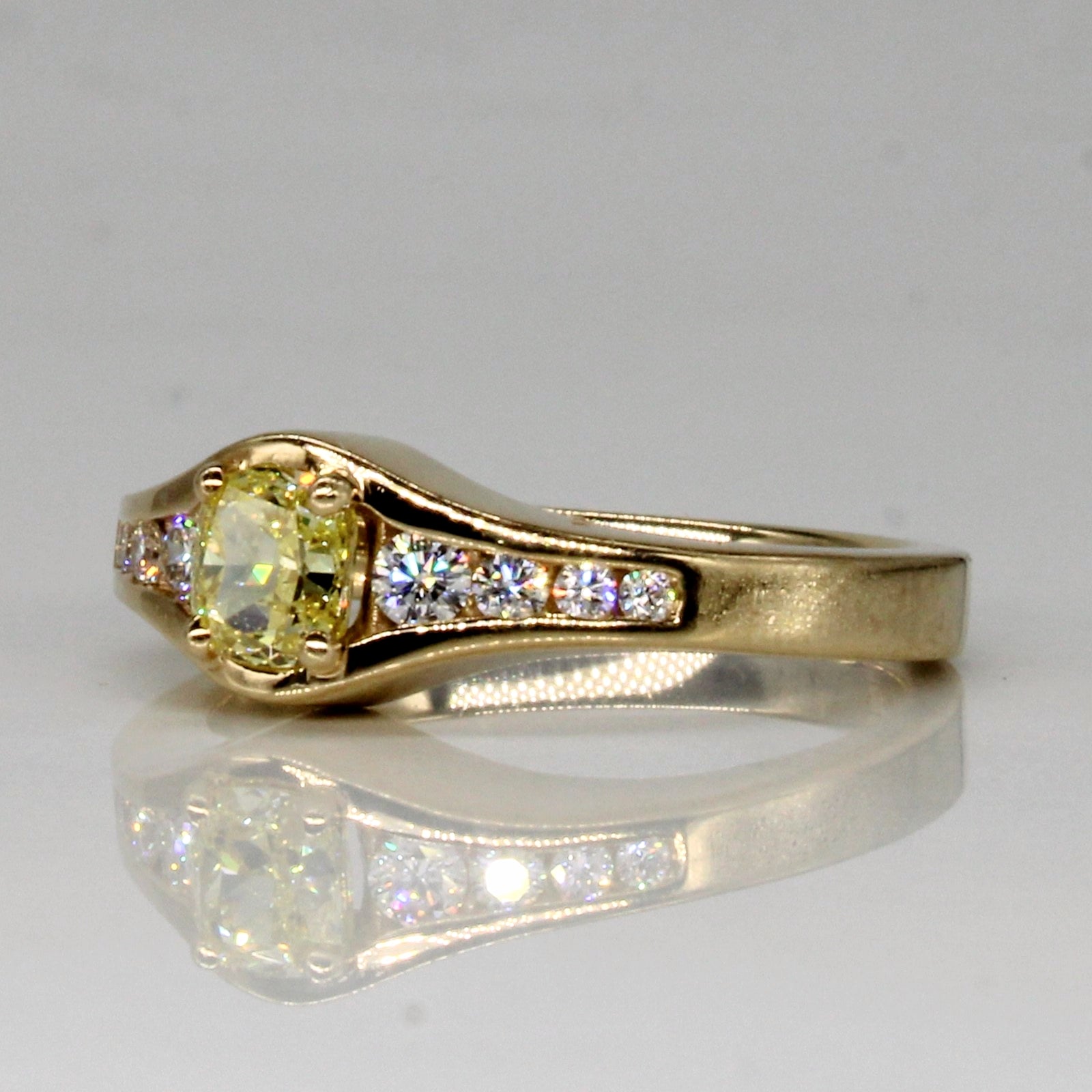 GIA certified Fancy Yellow Diamond Engagement Ring | 0.73ctw | SZ 6.5 |