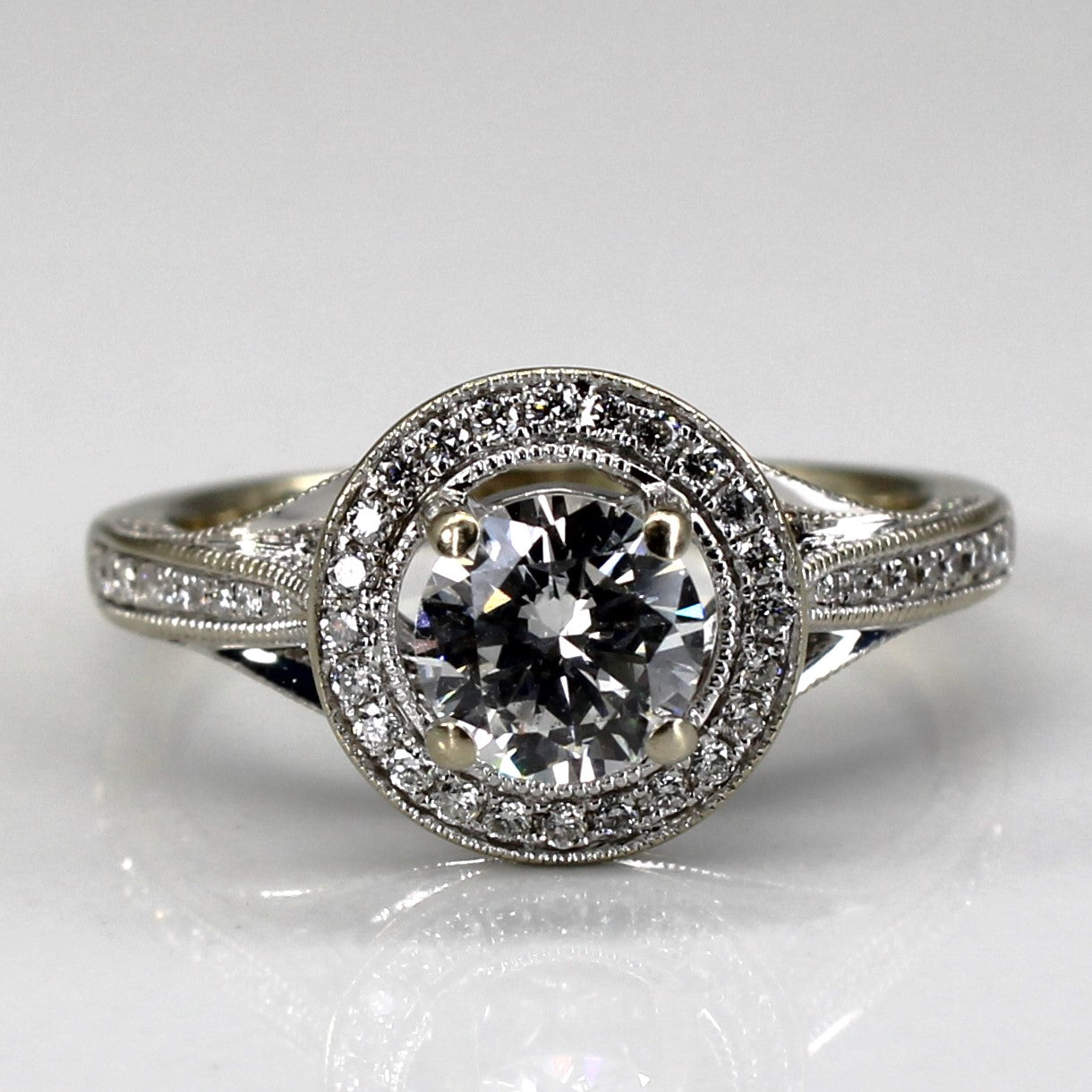 Bague de fiançailles sertie d'un halo de diamants | 1,20 ct VS2 F/G | Taille 6,75 | 