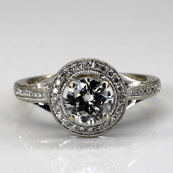 High Set Halo Diamond Engagement Ring | 1.20ctw | SZ 6.75 |