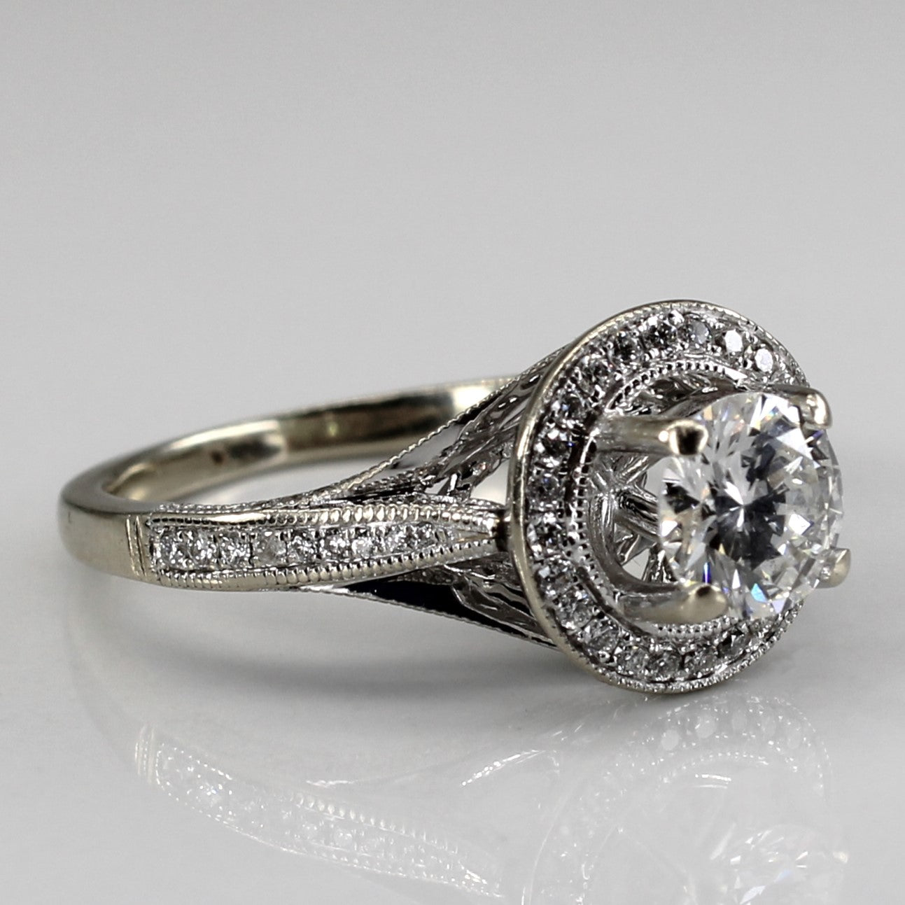 Bague de fiançailles sertie d'un halo de diamants | 1,20 ct VS2 F/G | Taille 6,75 | 