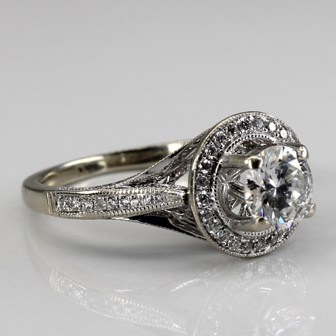 High Set Halo Diamond Engagement Ring | 1.20ctw VS2 F/G | SZ 6.75 |