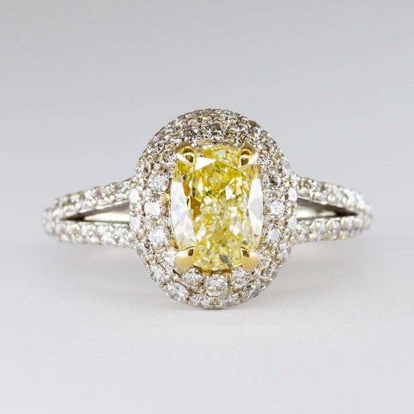Yellow Oval Cushion Cut Diamond Halo Engagement Ring | 1.65ctw | VS2 Fancy Yellow | SZ 4.75 |