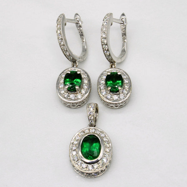 Tsavorite Garnet & Diamond Earrings & Pendant Set | 1.75ctw, 1.00ctw |