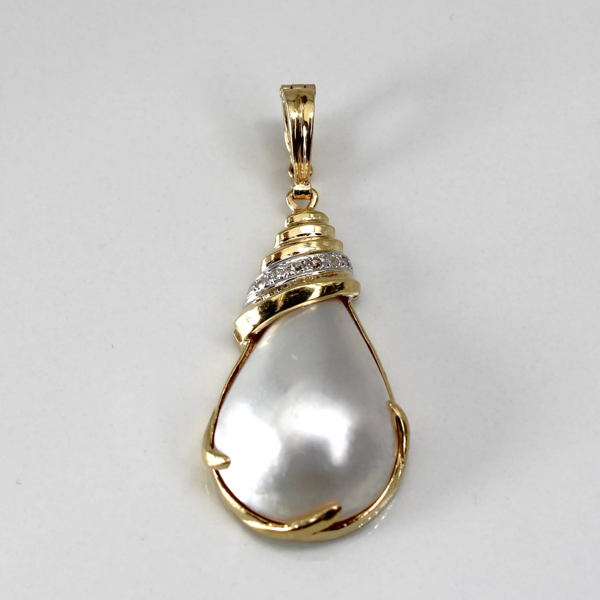 Bezel Set Pearl & Diamond Drop Pendant | 0.05ctw |