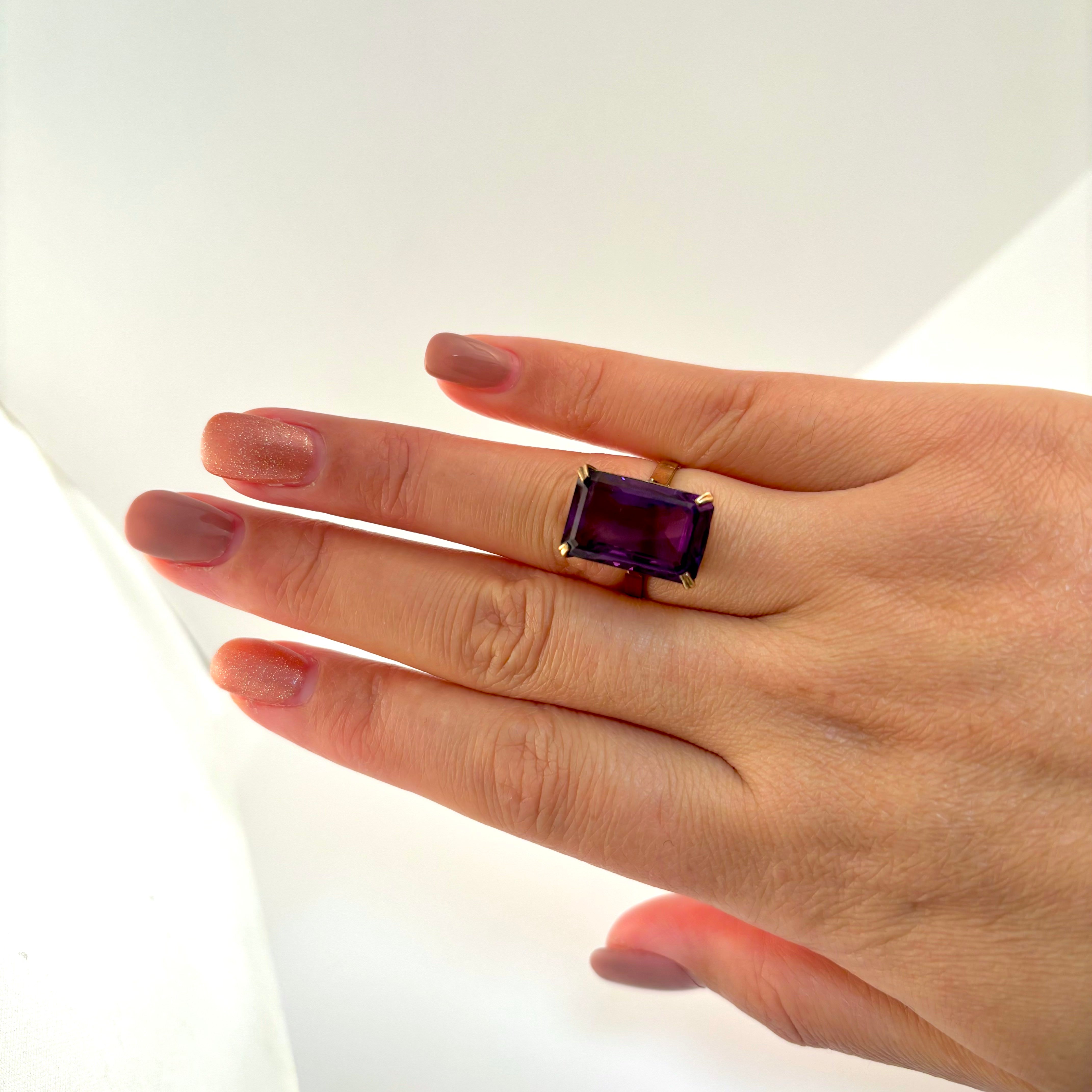 14k Yellow Gold Amethyst Ring | 12.93ct | SZ 5.75