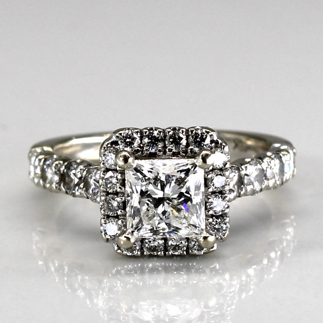 Halo Princess Diamond Engagement Ring | 1.77ctw VVS1 G | SZ 5.5 |