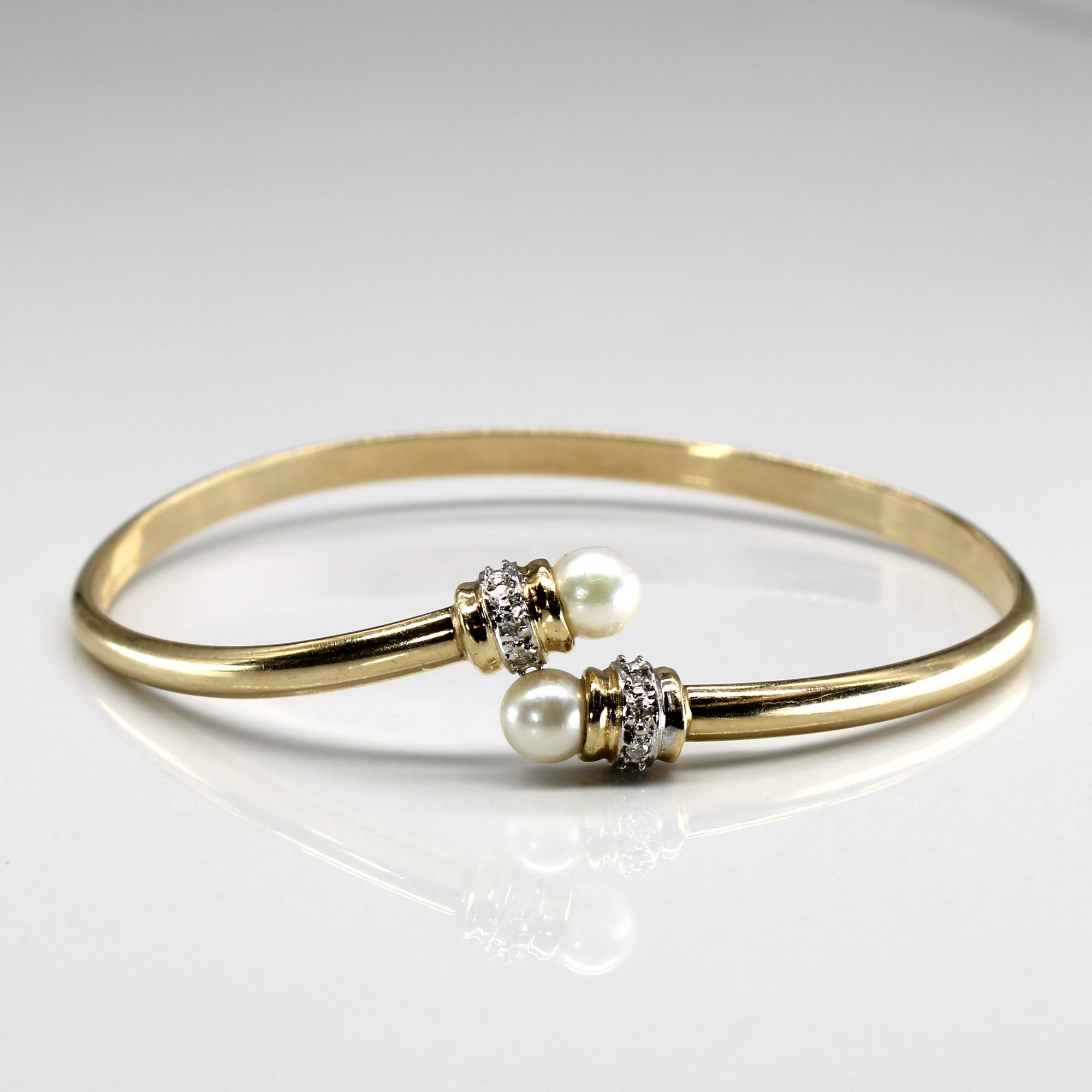 Pearl & Diamond Gold Bangle | 0.04ctw | 8