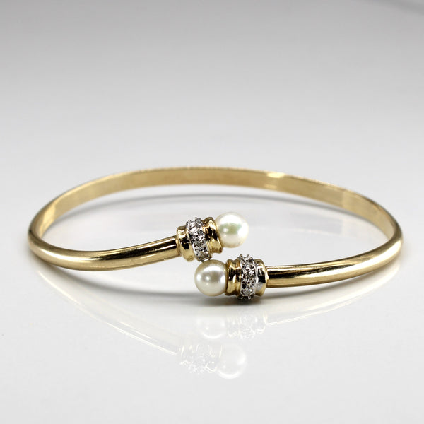 Pearl & Diamond Gold Bangle | 0.04ctw | 8