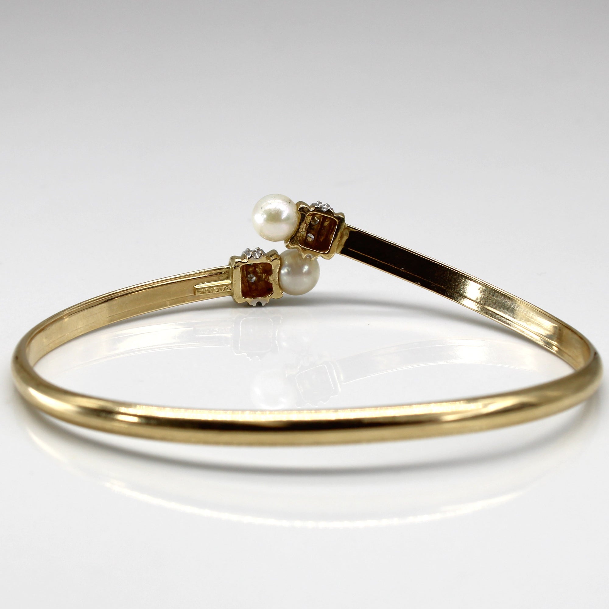 Pearl & Diamond Gold Bangle | 0.04ctw | 8