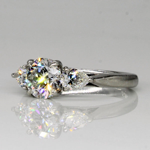 GIA Certified Three Stone Diamond Ring with Pear Cut Side Stones | 1.74ctw Ex SI1 F | SZ 5.75 |