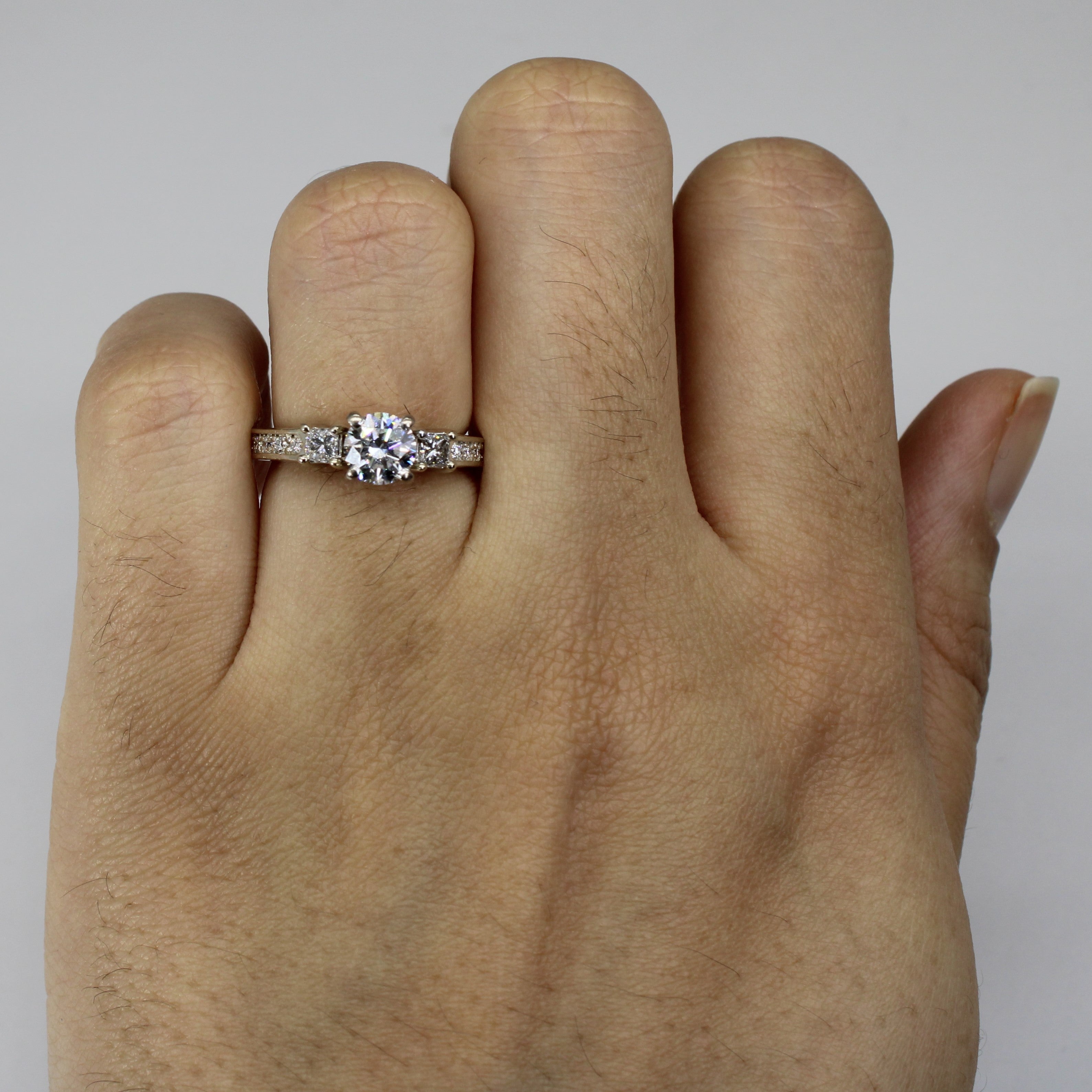 Three Stone Diamond with Accents Engagement Ring | 1.16ctw VVS2 F | SZ 4.5 |