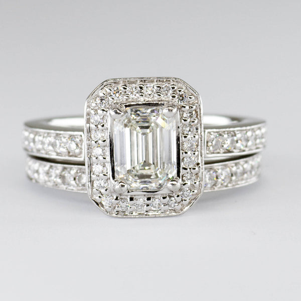 Emerald Cut Diamond Halo Engagement Ring Set | 1.46ctw | SZ 4.5 |