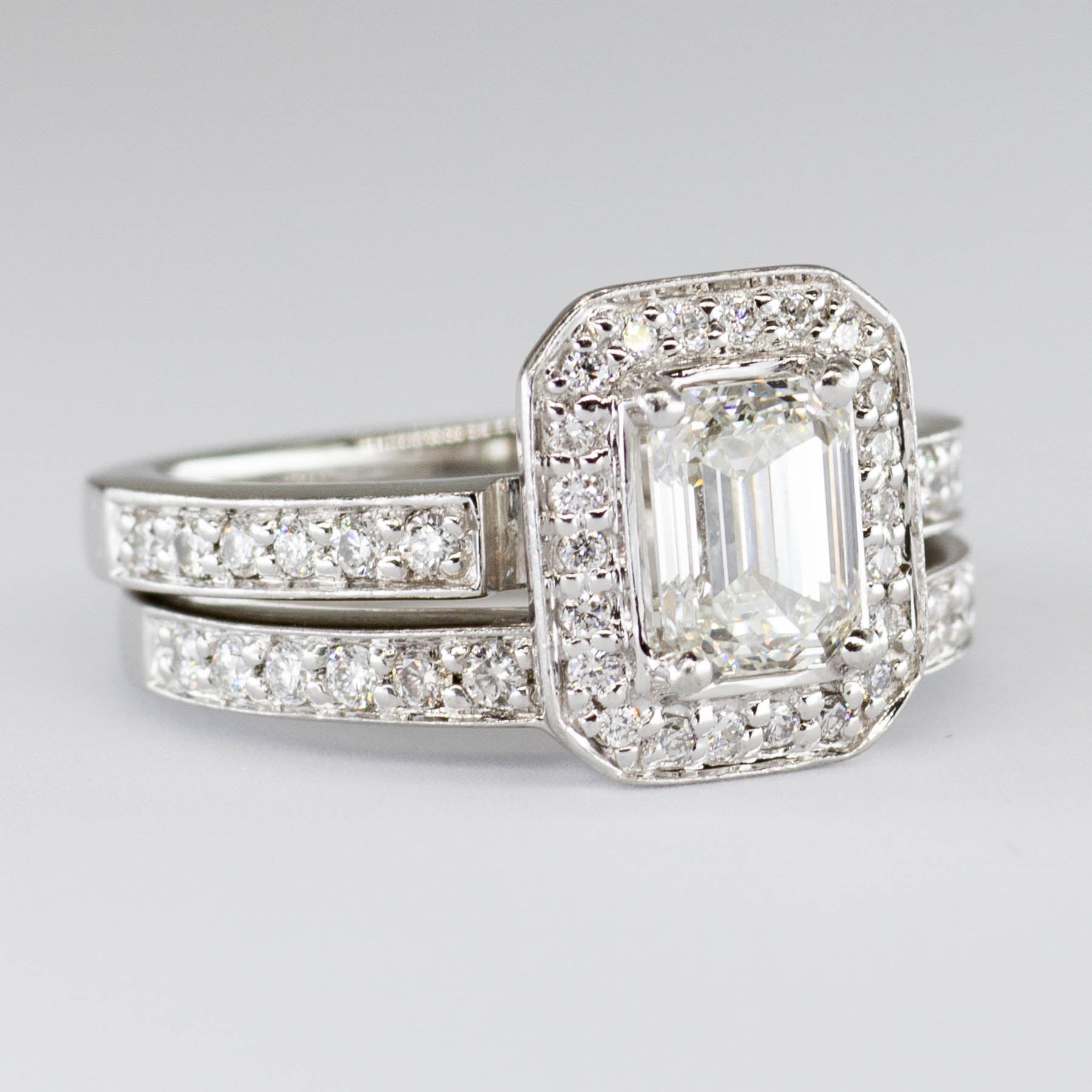 Emerald Cut Diamond Halo Engagement Ring Set | 1.46ctw | SZ 4.5 |