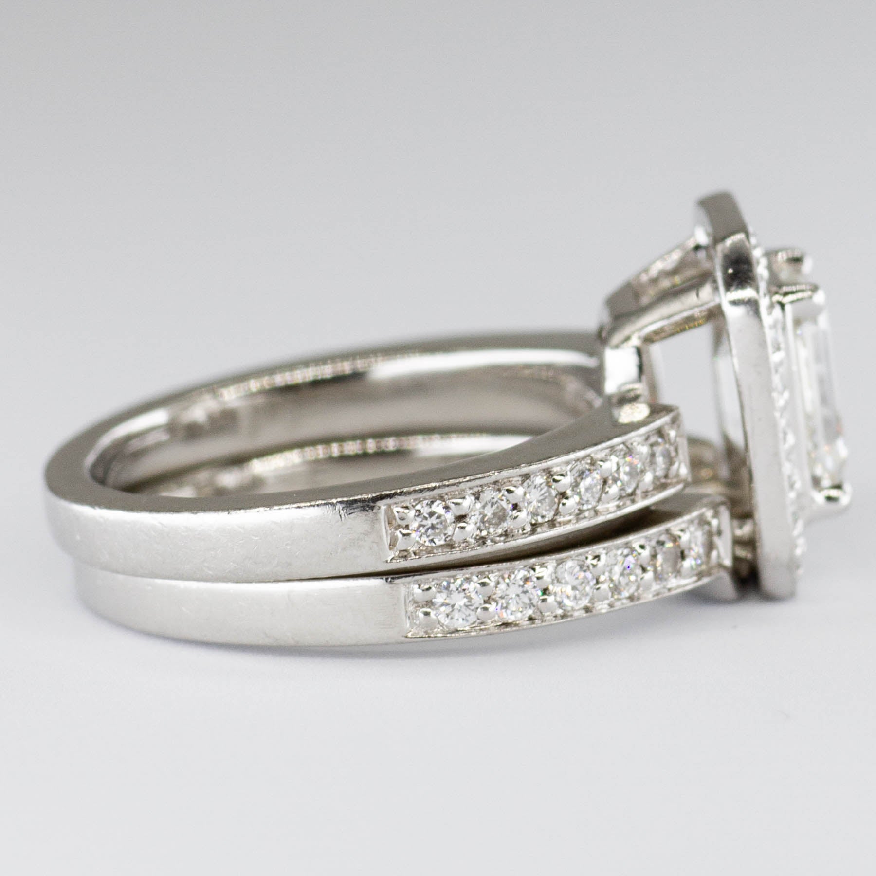 Emerald Cut Diamond Halo Engagement Ring Set | 1.46ctw | SZ 4.5 |