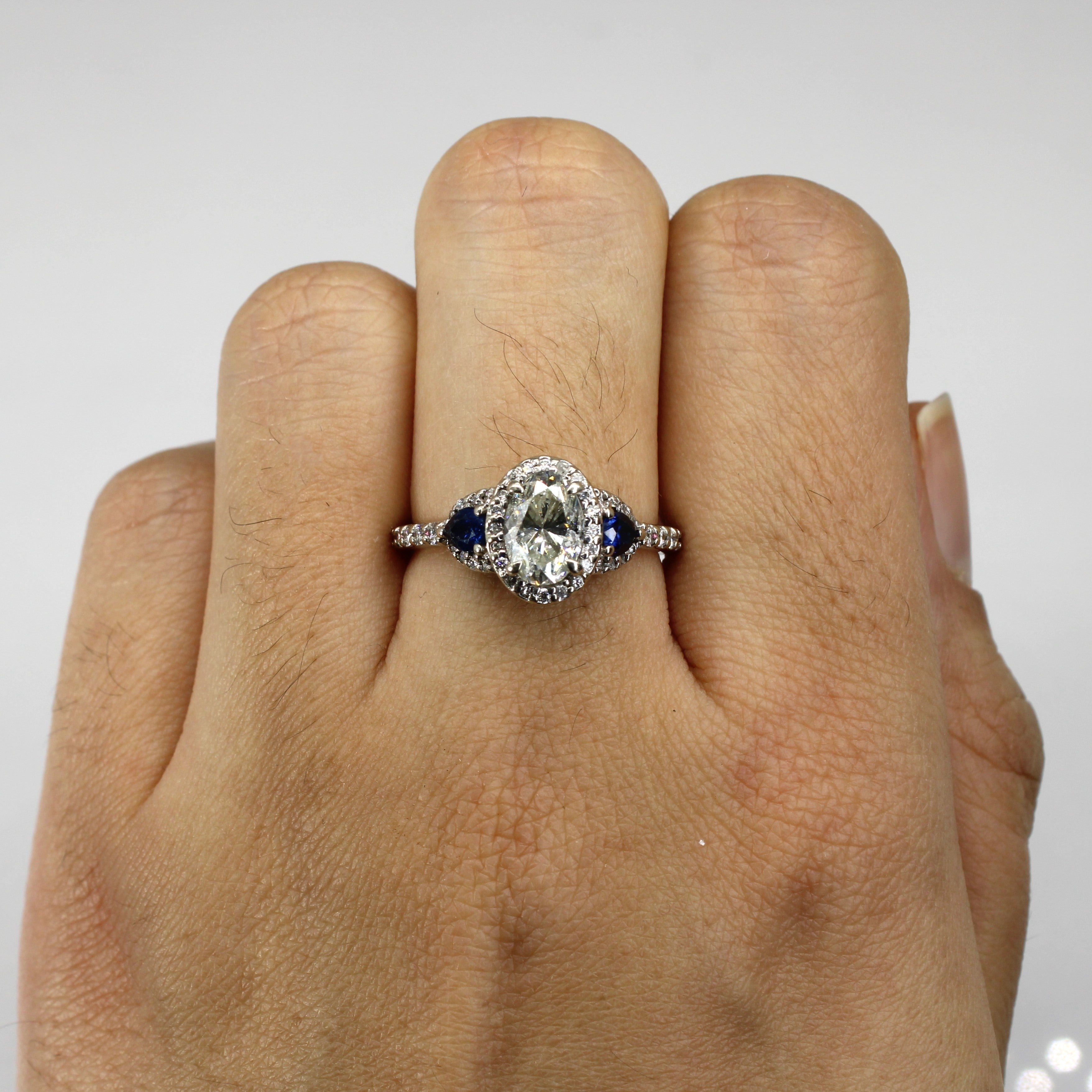 Halo Diamond with Sapphires Engagement Ring | 1.44ctw | 0.32ctw I1 I | SZ 7 |