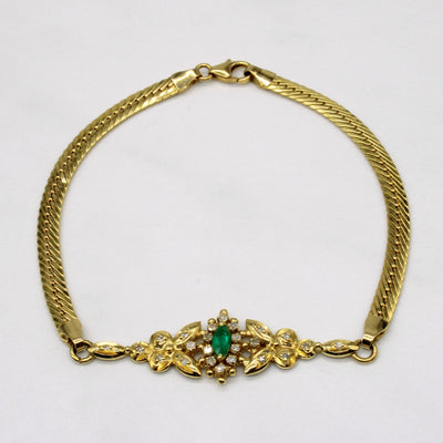 Diamond & Emerald Pendant Bracelet | 0.18ctw, 0.15ct | 7.5