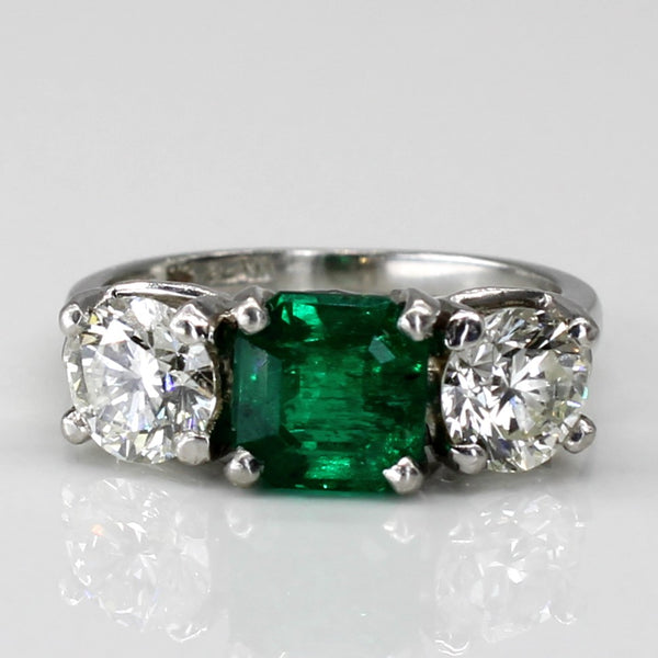 'Birks' Three Stone Emerald & Diamond Platinum Ring | 1.25ct | 1.20ctw | SZ 4.5 |