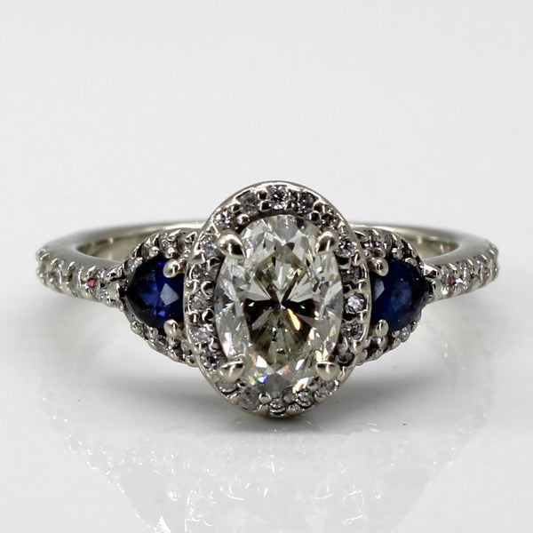 Halo Diamond with Sapphires Engagement Ring | 1.44ctw | 0.32ctw I1 I | SZ 7 |