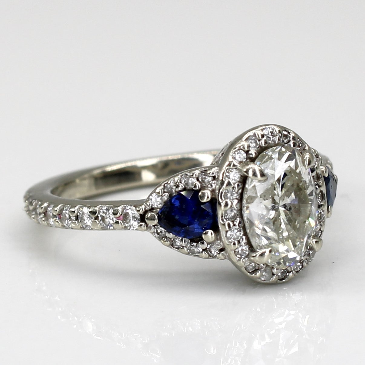 Halo Diamond with Sapphires Engagement Ring | 1.44ctw | 0.32ctw I1 I | SZ 7 |