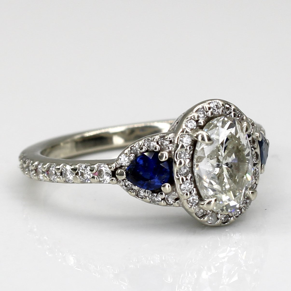 Halo Diamond with Sapphires Engagement Ring | 1.44ctw | 0.32ctw | SZ 7 |