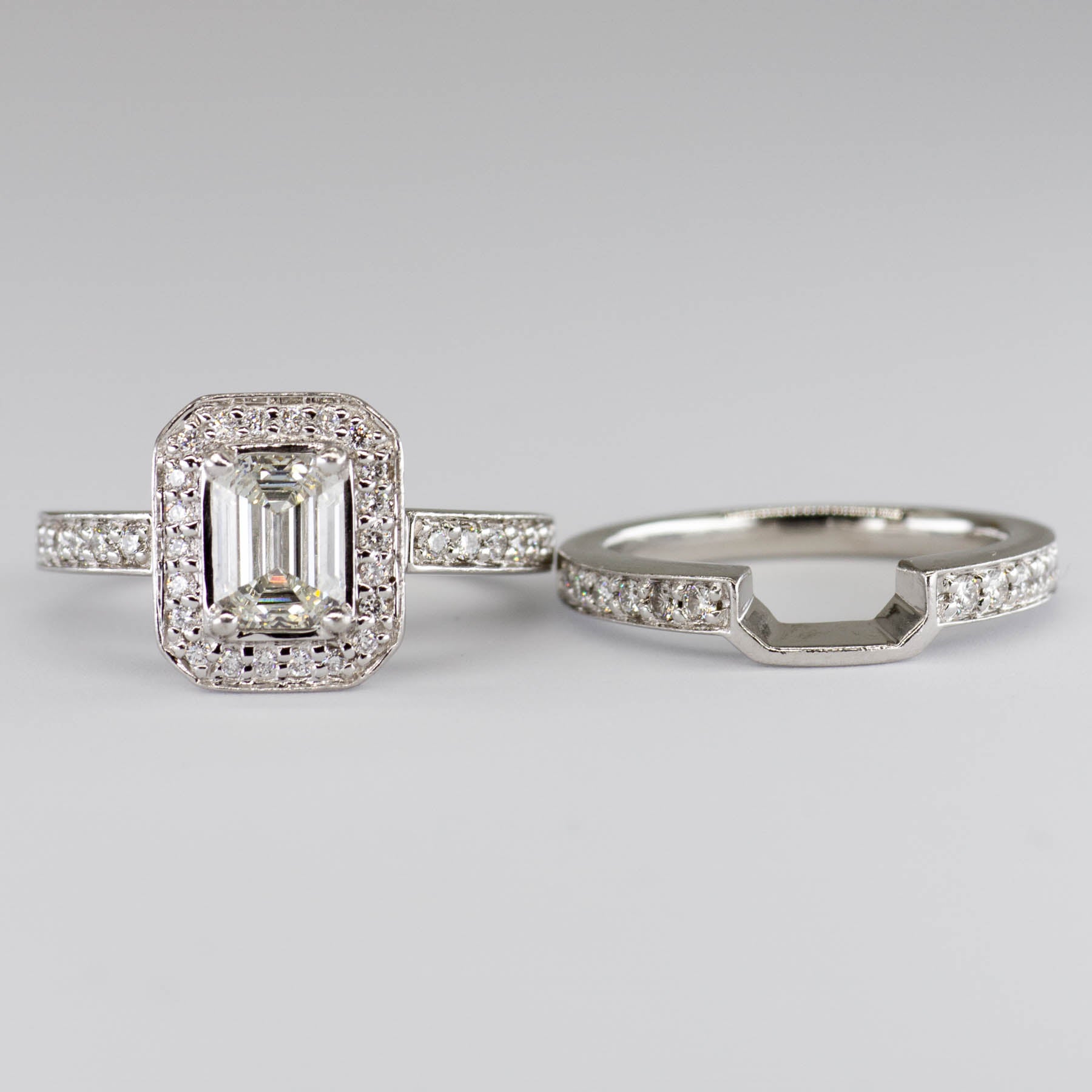 Emerald Cut Diamond Halo Engagement Ring Set | 1.46ctw | SZ 4.5 |
