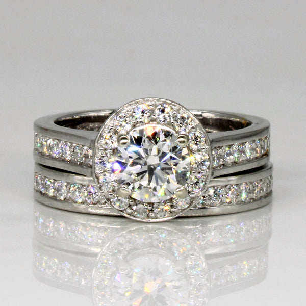 Diamond Halo Engagement and Wedding Ring Set | 1.50ctw | SZ 6.25 |