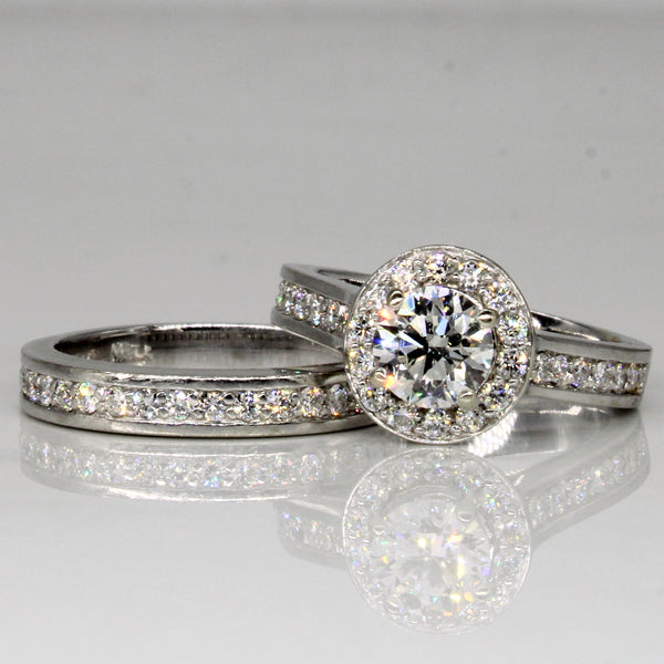Diamond Halo Engagement and Wedding Ring Set | 1.50ctw | SZ 6.25 |